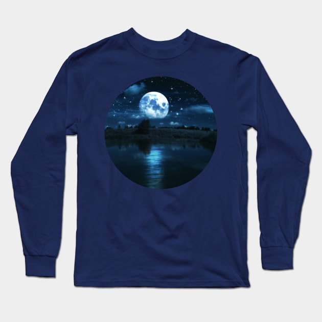 Full moon over river Long Sleeve T-Shirt by AnnArtshock